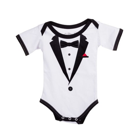 Chłopięce body z nadrukiem eleganckiego smokingu.