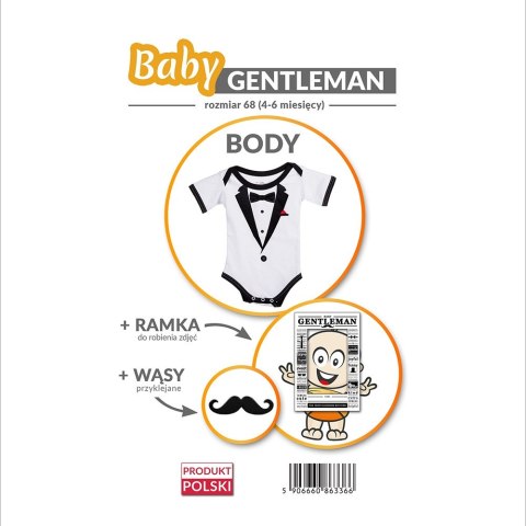 Chłopięce body z nadrukiem eleganckiego smokingu. Chłopięce body z nadrukiem eleganckiego smokingu.