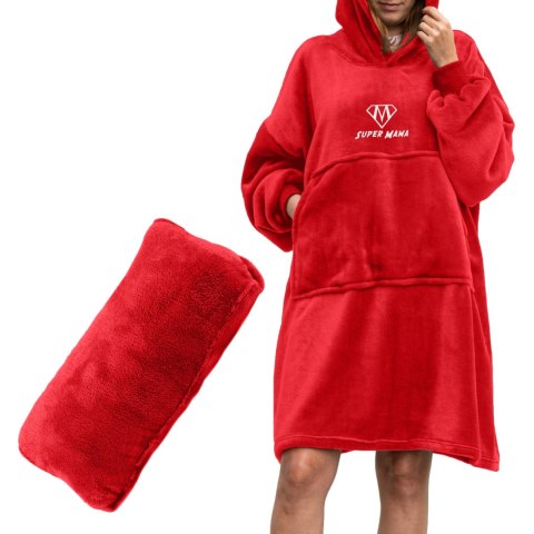 Bluzair SUPER MAMA - Bluza koc - Czerwony - prezent na dzień mamy Froster Bluzair SUPER MAMA - Bluza koc - Czerwony - prezent na dzień mamy Froster