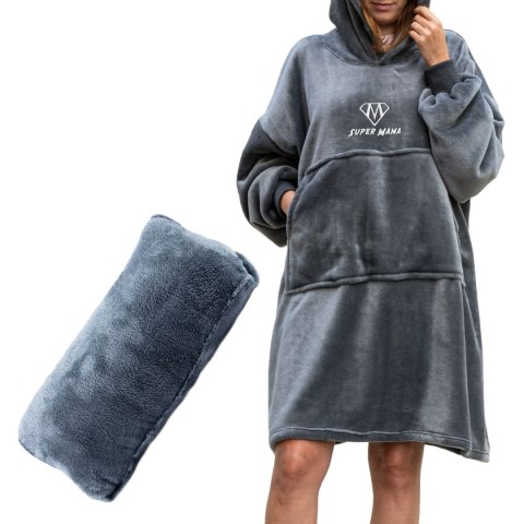 Bluzair SUPER MAMA - Bluza koc - Szary - prezent na dzień mamy Froster Bluzair SUPER MAMA - Bluza koc - Szary - prezent na dzień mamy Froster