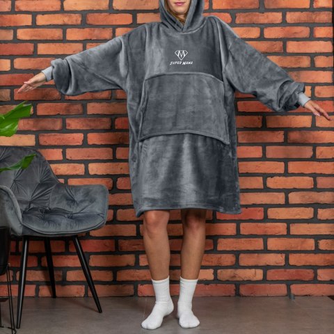 Bluzair SUPER MAMA - Bluza koc - Szary - prezent na dzień mamy Froster Bluzair SUPER MAMA - Bluza koc - Szary - prezent na dzień mamy Froster