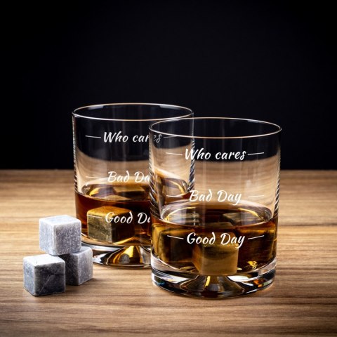 Etui na whisky ze szklankami Who cares na urodziny Froster Etui na whisky ze szklankami Who cares na urodziny Froster
