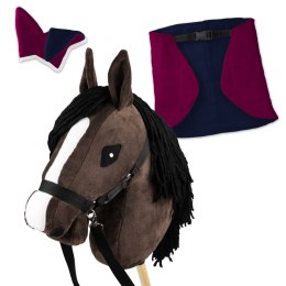 Zestaw Skippi - Hobby Horse Gniady - Derka i nauszniki - fuksja i granat Skippi