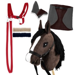 Zestaw Skippi - Hobby Horse Gniady - Derka szary i brąz - Kantar czerwony Skippi