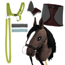 Zestaw Skippi - Hobby Horse Gniady - Derka szary i brąz - Kantar j-zielony Skippi
