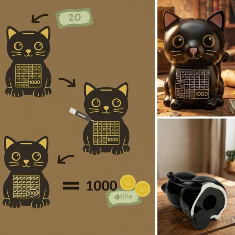 Skarbonka wykreślana Kotek - uczy oszczedzania motywuje - wyzwanie cel 1000 Froster