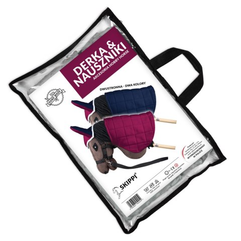 Zestaw Skippi - Hobby Horse Szary - Derka i nauszniki - fuksja i granat Skippi